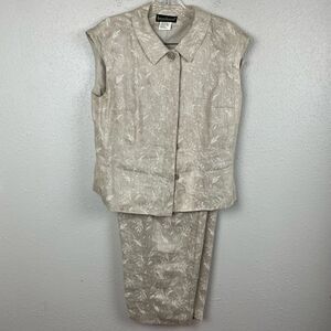 Harve Benard Linen Two-Piece Marching Vest and Cropped Pants Size 10 EUC